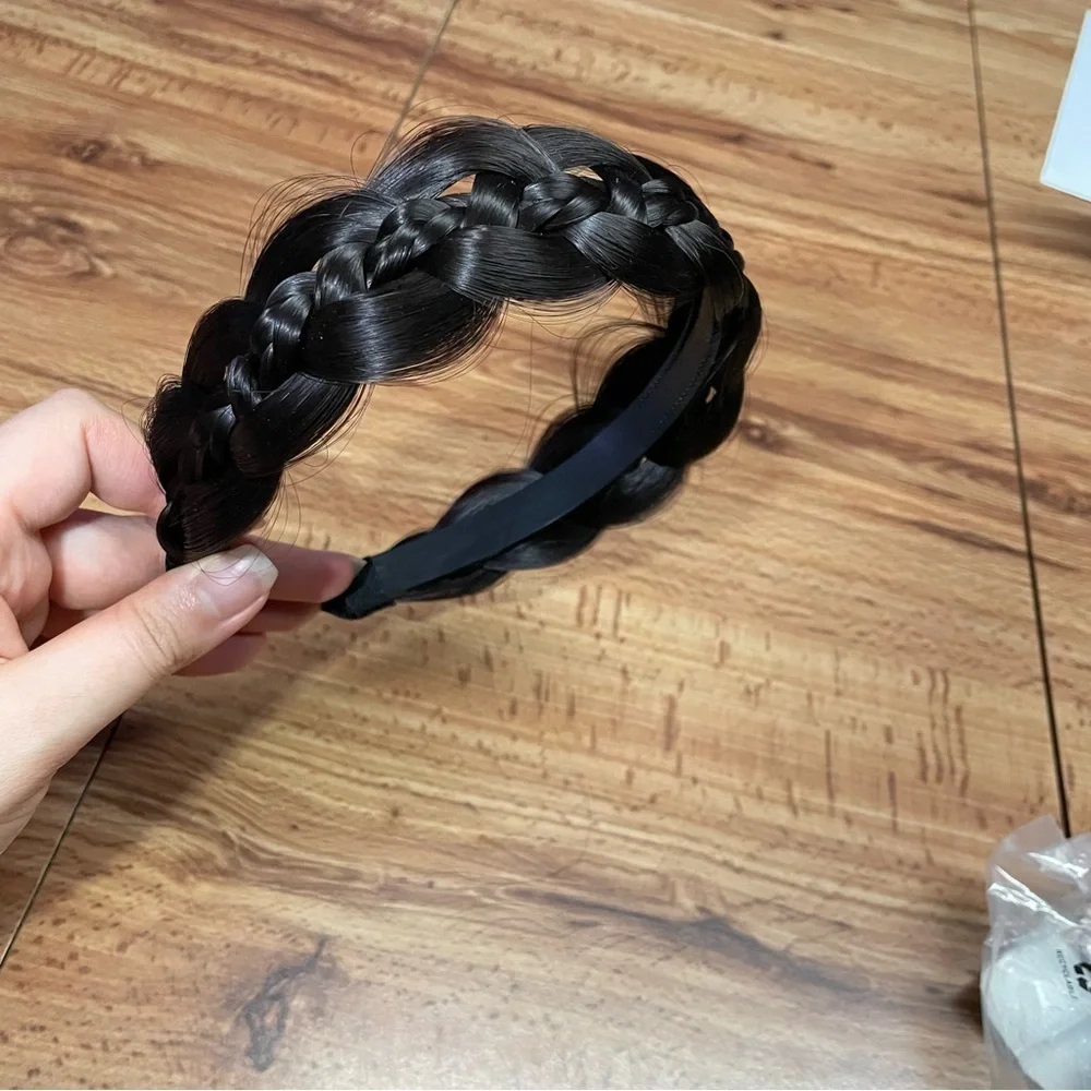Double Braided Hair Headband Micro Braid Dark Black Brown